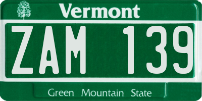 VT license plate ZAM139