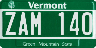 VT license plate ZAM140