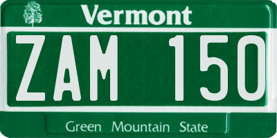 VT license plate ZAM150