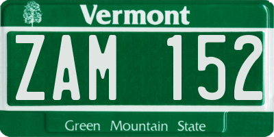 VT license plate ZAM152