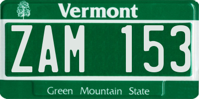 VT license plate ZAM153