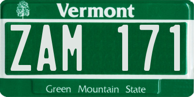 VT license plate ZAM171