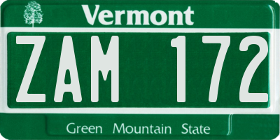 VT license plate ZAM172