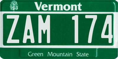 VT license plate ZAM174
