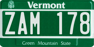 VT license plate ZAM178