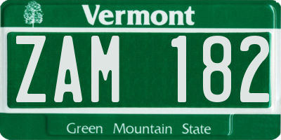 VT license plate ZAM182