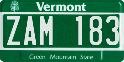 VT license plate ZAM183