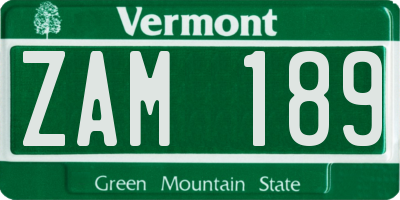 VT license plate ZAM189