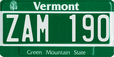 VT license plate ZAM190