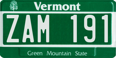 VT license plate ZAM191