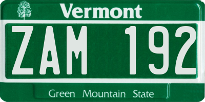 VT license plate ZAM192