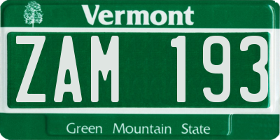 VT license plate ZAM193