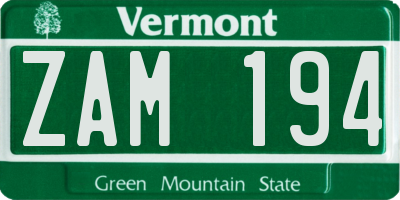 VT license plate ZAM194