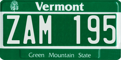 VT license plate ZAM195