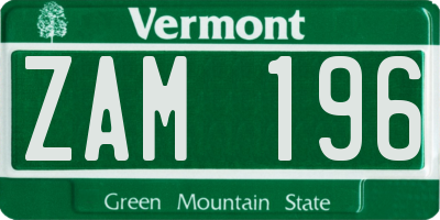 VT license plate ZAM196