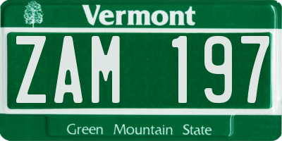 VT license plate ZAM197