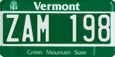 VT license plate ZAM198