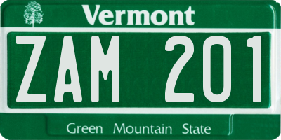 VT license plate ZAM201