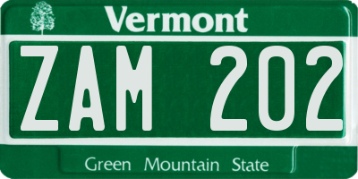 VT license plate ZAM202