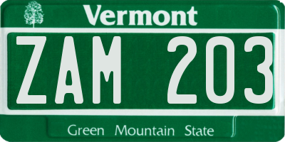 VT license plate ZAM203