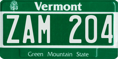 VT license plate ZAM204