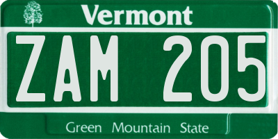 VT license plate ZAM205