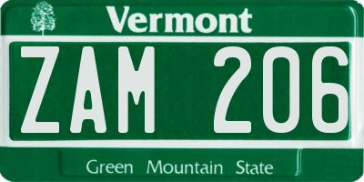 VT license plate ZAM206