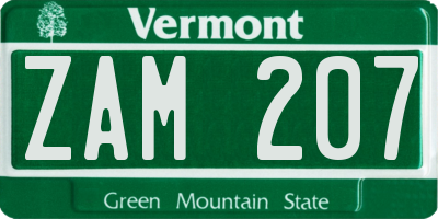 VT license plate ZAM207