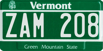 VT license plate ZAM208
