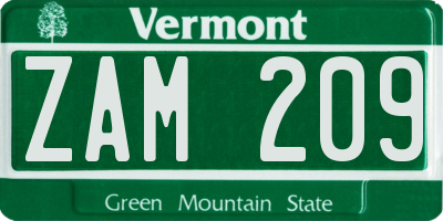 VT license plate ZAM209