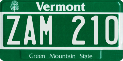VT license plate ZAM210