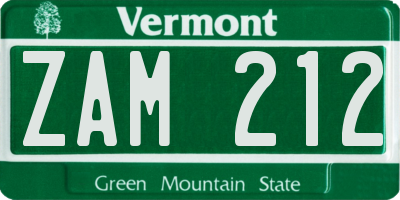 VT license plate ZAM212