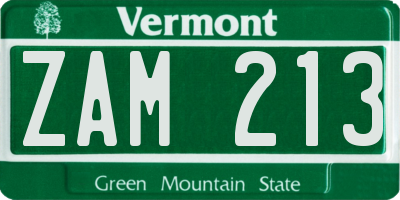 VT license plate ZAM213