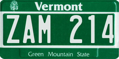 VT license plate ZAM214