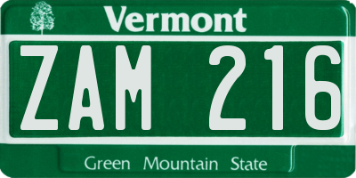 VT license plate ZAM216