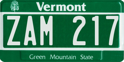 VT license plate ZAM217