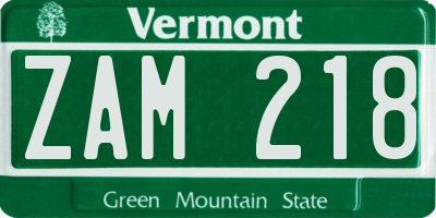 VT license plate ZAM218