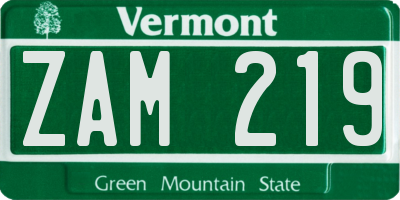 VT license plate ZAM219