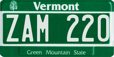 VT license plate ZAM220
