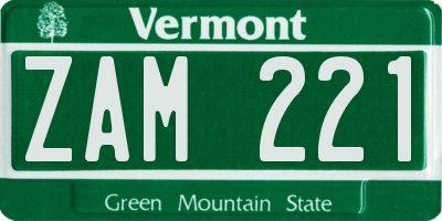 VT license plate ZAM221