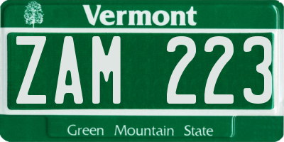 VT license plate ZAM223