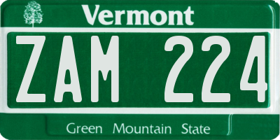VT license plate ZAM224