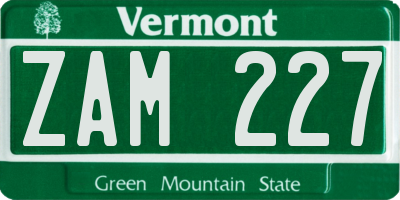 VT license plate ZAM227