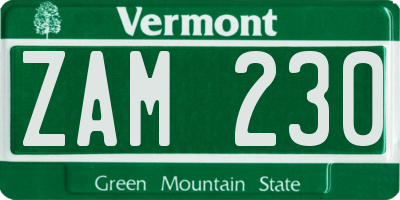 VT license plate ZAM230