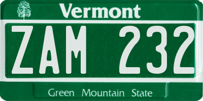 VT license plate ZAM232