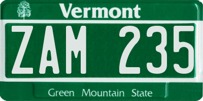 VT license plate ZAM235