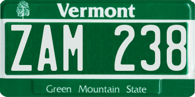 VT license plate ZAM238