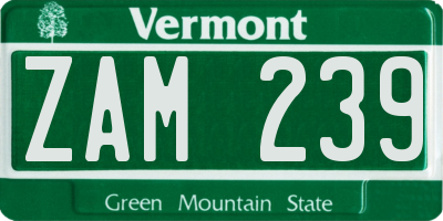 VT license plate ZAM239