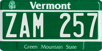 VT license plate ZAM257