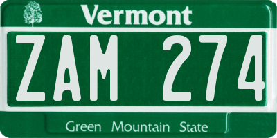 VT license plate ZAM274